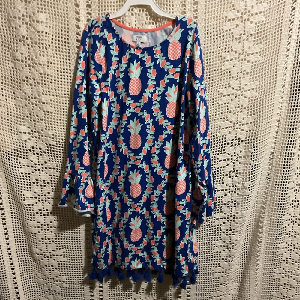 Crown & Ivy girls knit pineapple tassel bell sleeves dress Large